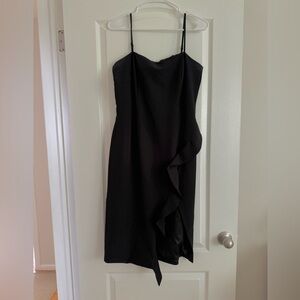 AQUA Midi Black Dress with Ruffle Slit